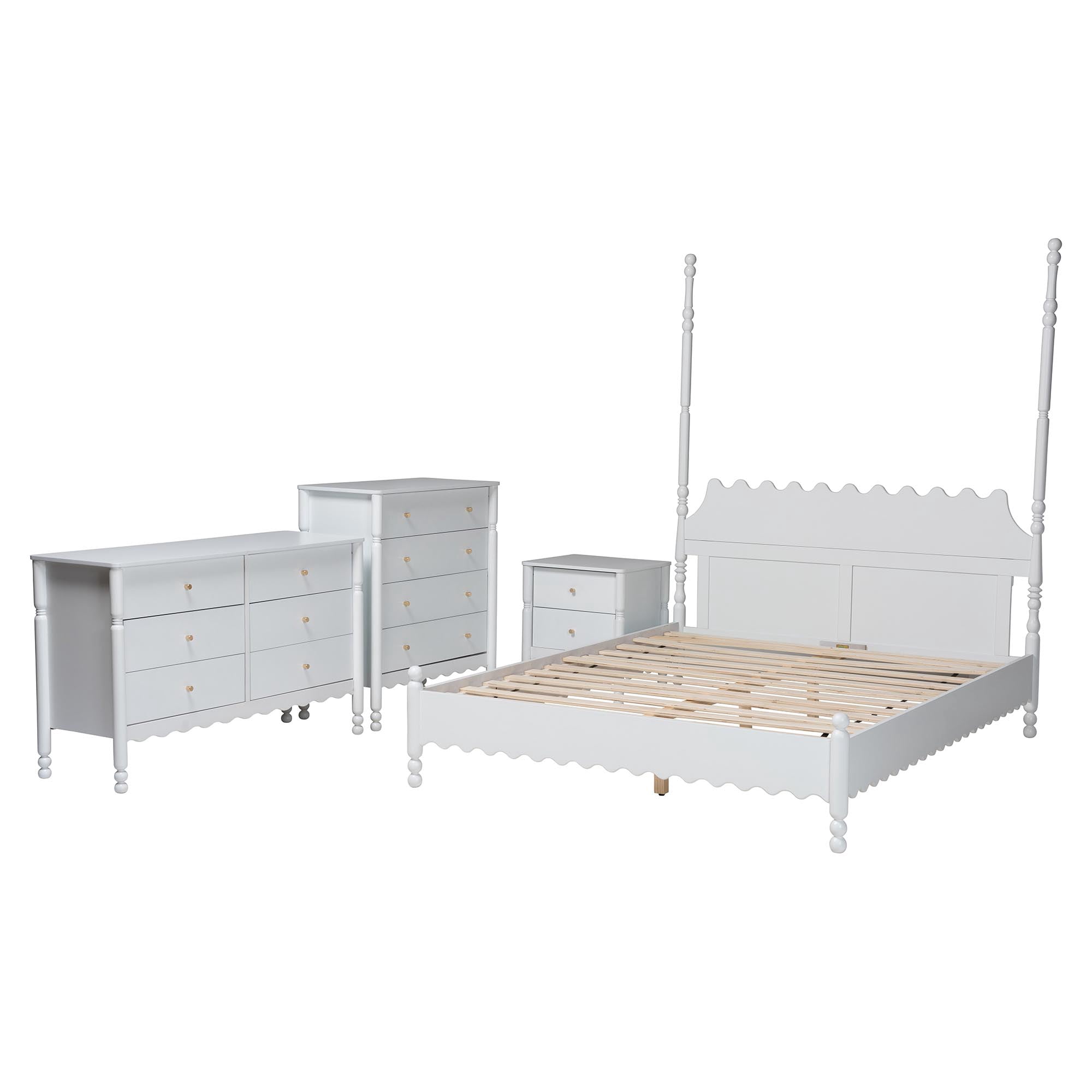 Baxton Studio Hoffman Modern Farmhouse Bedroom Set, King, 4-Piece, White