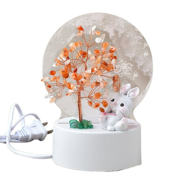 Natural Gemstone Tree Rabbit Night Light Handmade Home LED Table Lamp Fancy Ornament Christmas Snowflake Ornament Special Christmas Ornament Crutches Ornament Christmas Ornament Exchange Son Christmas