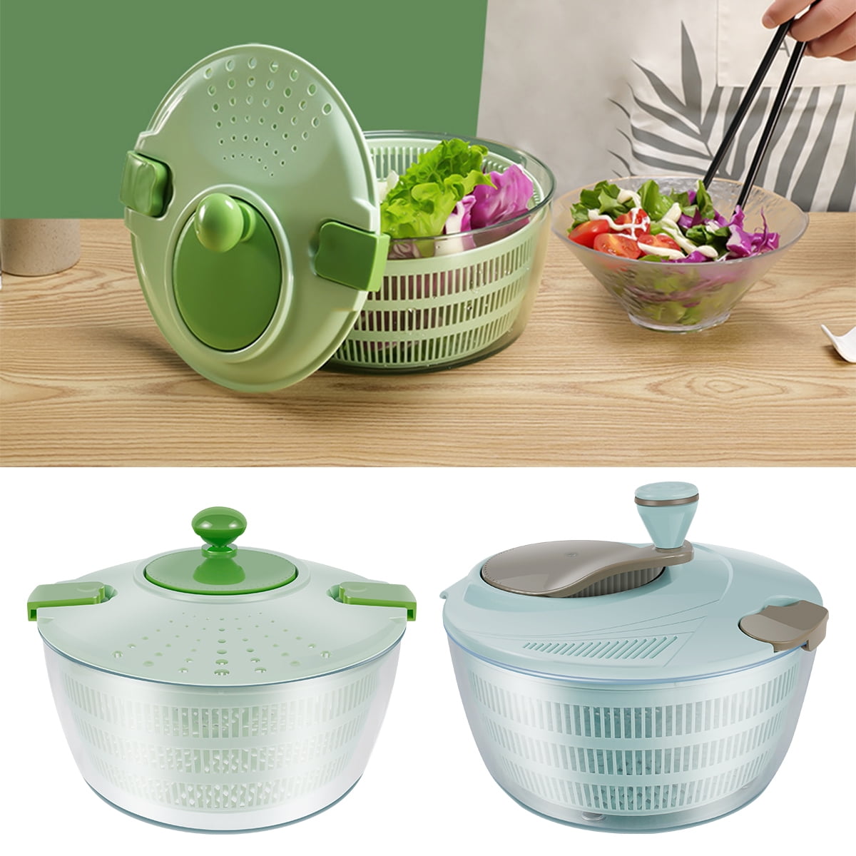 JTWEEN 4L Salad Spinner Manual Salad Washer with Drain and Handle Salad