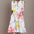 thumbnail image 1 of WILLBEST Vestidos de Lino para Mujer, Vestido Informal de Verano con Botones y Manga Corta con Estampado Floral, Vestido de Fiesta Fluido Midi Grande, 1 of 3