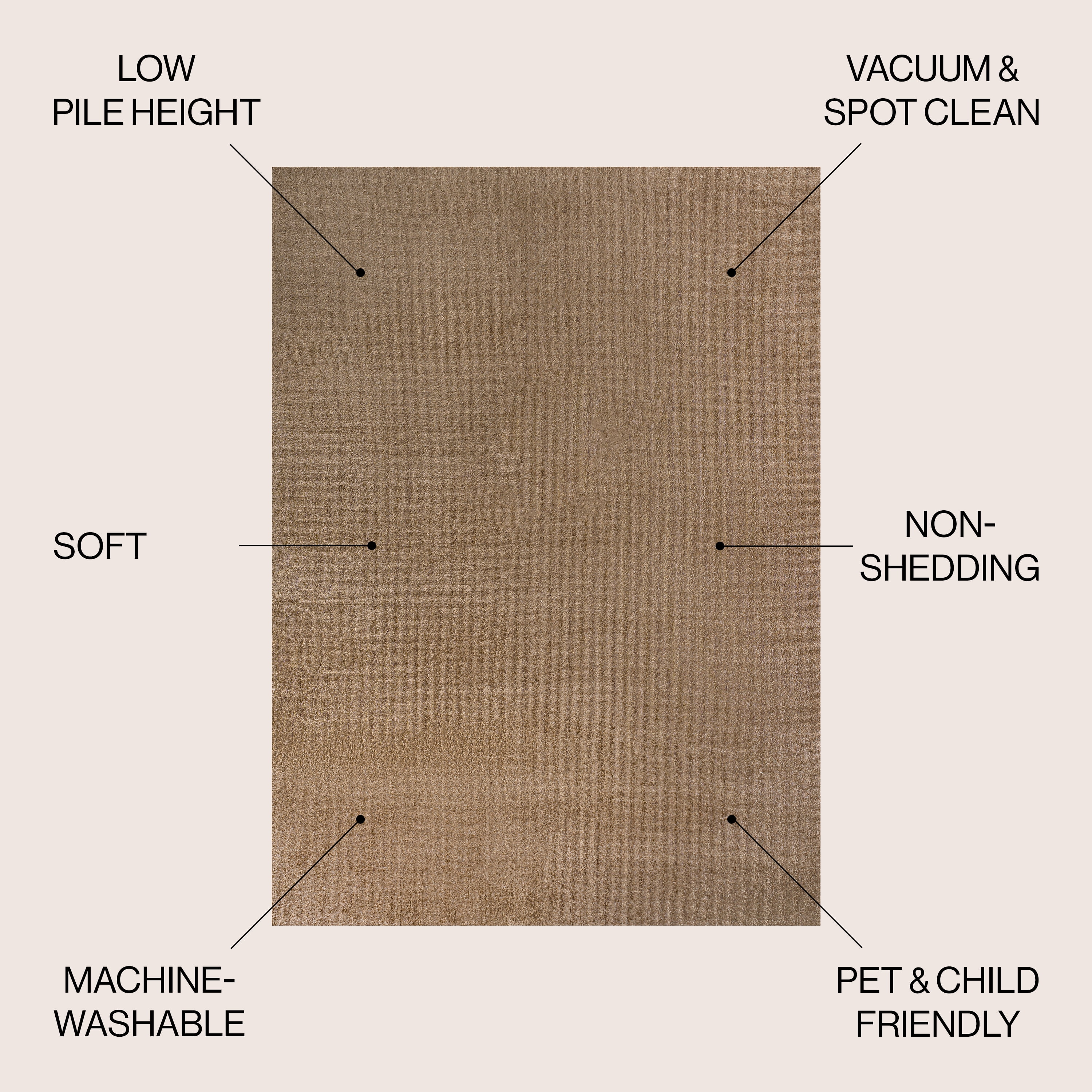 JONATHAN Y WASHABLE 4 x 6 Area Rug, Twyla - Brown, WSH300D-4