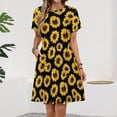 thumbnail image 2 of Wild Yellow Sunflowers on Black Background Dress Summer Street Style Dresses Female Short Sleeve Printed Sundress, 2 of 7
