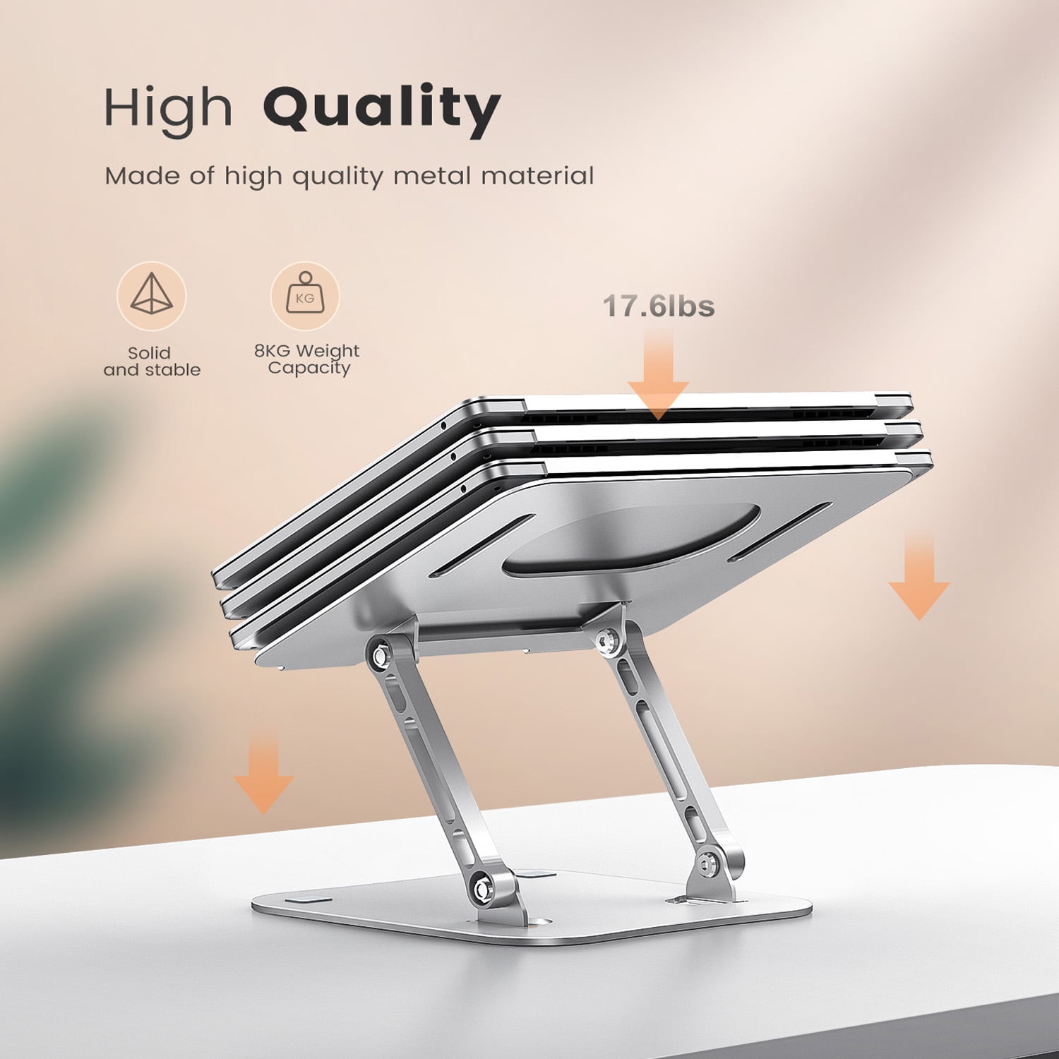 Laptop Stand for Desk, KEXIN Aluminum Adjustable Stand of Laptop for Mac / HP / Dell / Samsung, 10-16 inches Foldable Computer Holder,Silver