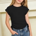 thumbnail image 2 of Girls Short Sleeve T Shirts Kids Ruched Side Slim Fit Tops Casual Crewneck Tees 6-16 Years, 2 of 4