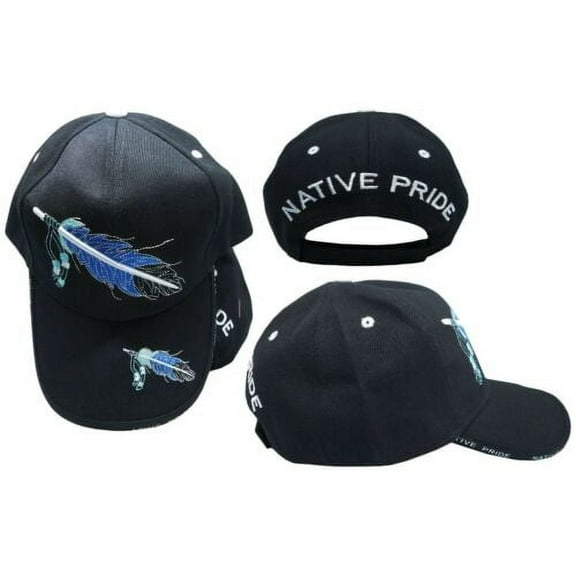 American Feather and Beads Black Embroidered Cap