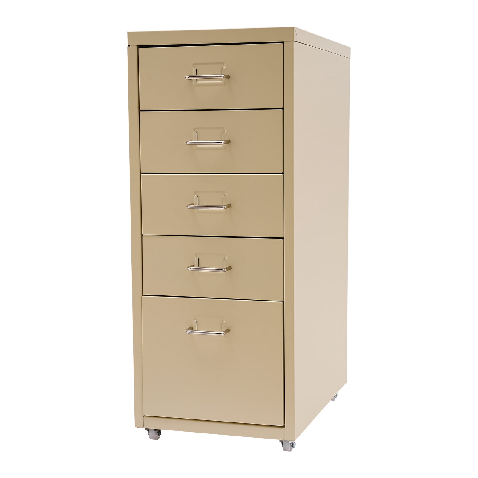 5 Drawer Metal Under Desk File Cabinet, Filing Storage Vertical Cabinets with Wheels for Organization Hanging Letter/Legal/F4/A4, Assembly Required (Beige)