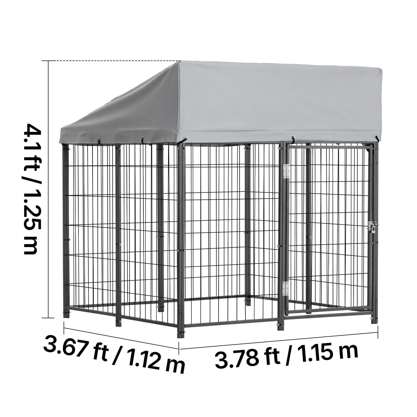 KFFKFF Outdoor Dog Kennel, 3.67 x 3.78 x 4.1 ft Spacious Pet Enclosure with Secure Lock, Weatherproof Roof Cover for UV Protection, Durable Cage Run for Medium to Large Dogs