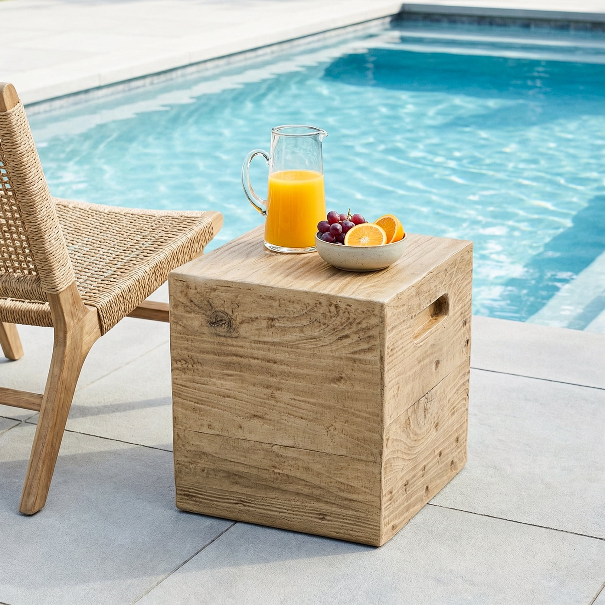 MOALCOFER Concrete Outdoor side table with Faux Wooden,Morden Small Patio End Table