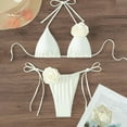 thumbnail image 2 of TNOBHG Sexy Backless Tankini Swimsuit 2 Pcs/set Women Bikini Set Off Shoulder Lace-up Halter Neck Fake Flower Decor Color Matching Patchwork Soft Detachable, 2 of 8