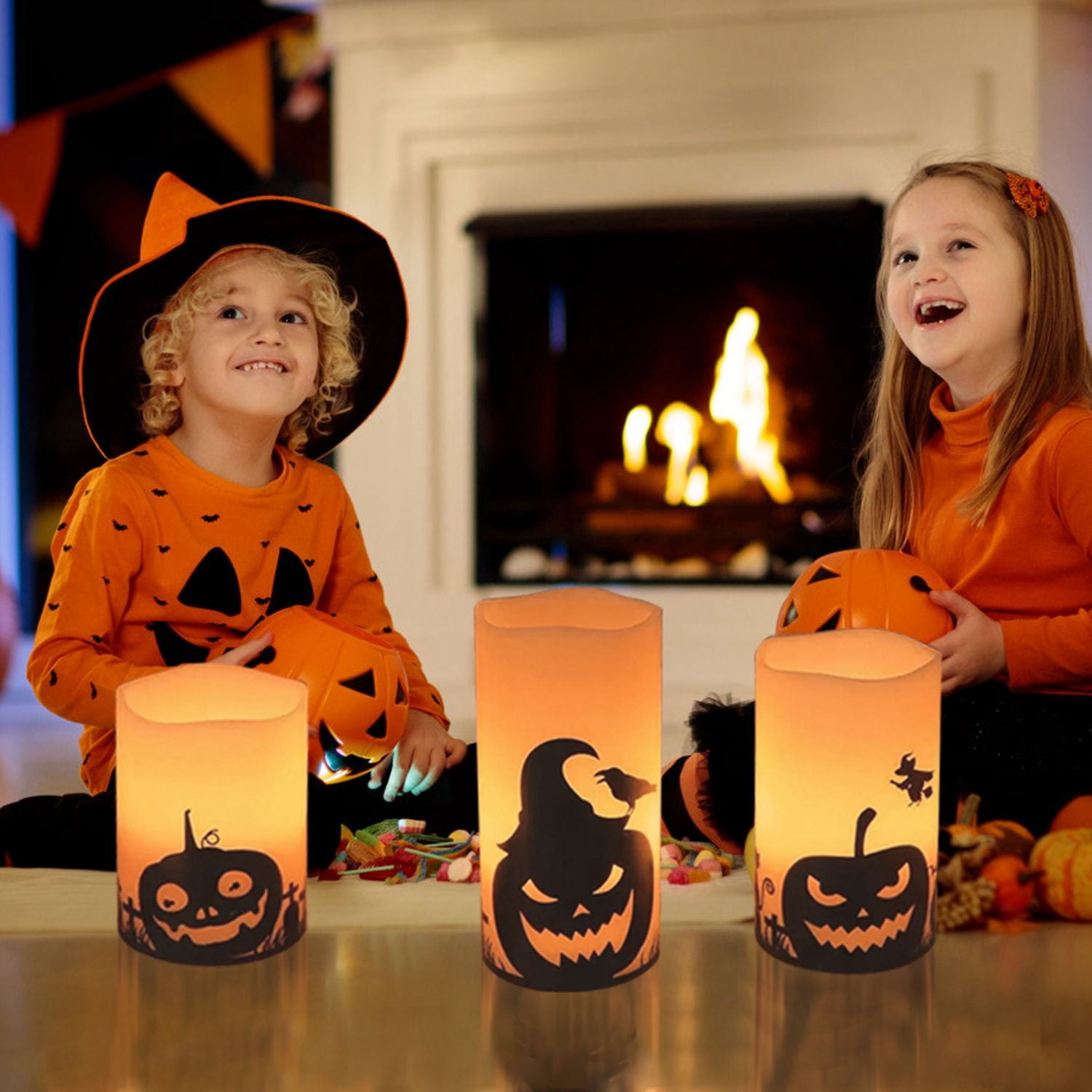 3Pcs Halloween Candle Lamp Set Timer Battery-Operated Warm Light for Party Decor