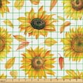 thumbnail image 2 of Ambesonne Sunflower Fabric by the Yard Upholstery, Vintage Fall Leaves Print, 3 Yards, Marigold Mustard and White, 2 of 5