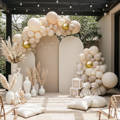 Neutral Balloon Garland Arch Kit - Double Stuffed Beige, White, Blush Balloons for Boho Baby Shower, Gender Reveal, Birthday Party Decorations