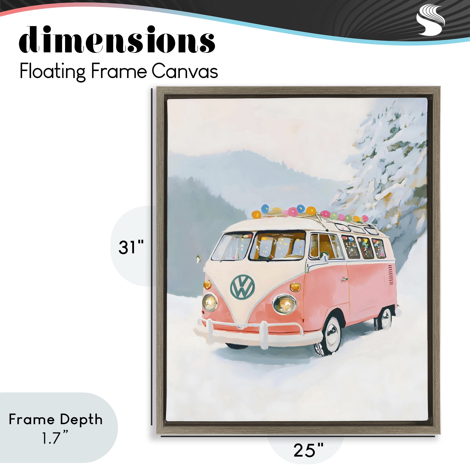 Stupell Industries Pink Christmas Van in Snow Brown Framed Floater Canvas Wall Art, design by The Prints Vibe