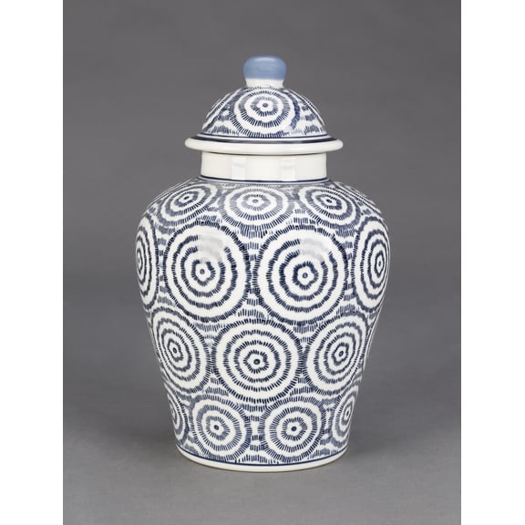 AA Importing Blue and White Circles 10" Ginger Jar with Lid