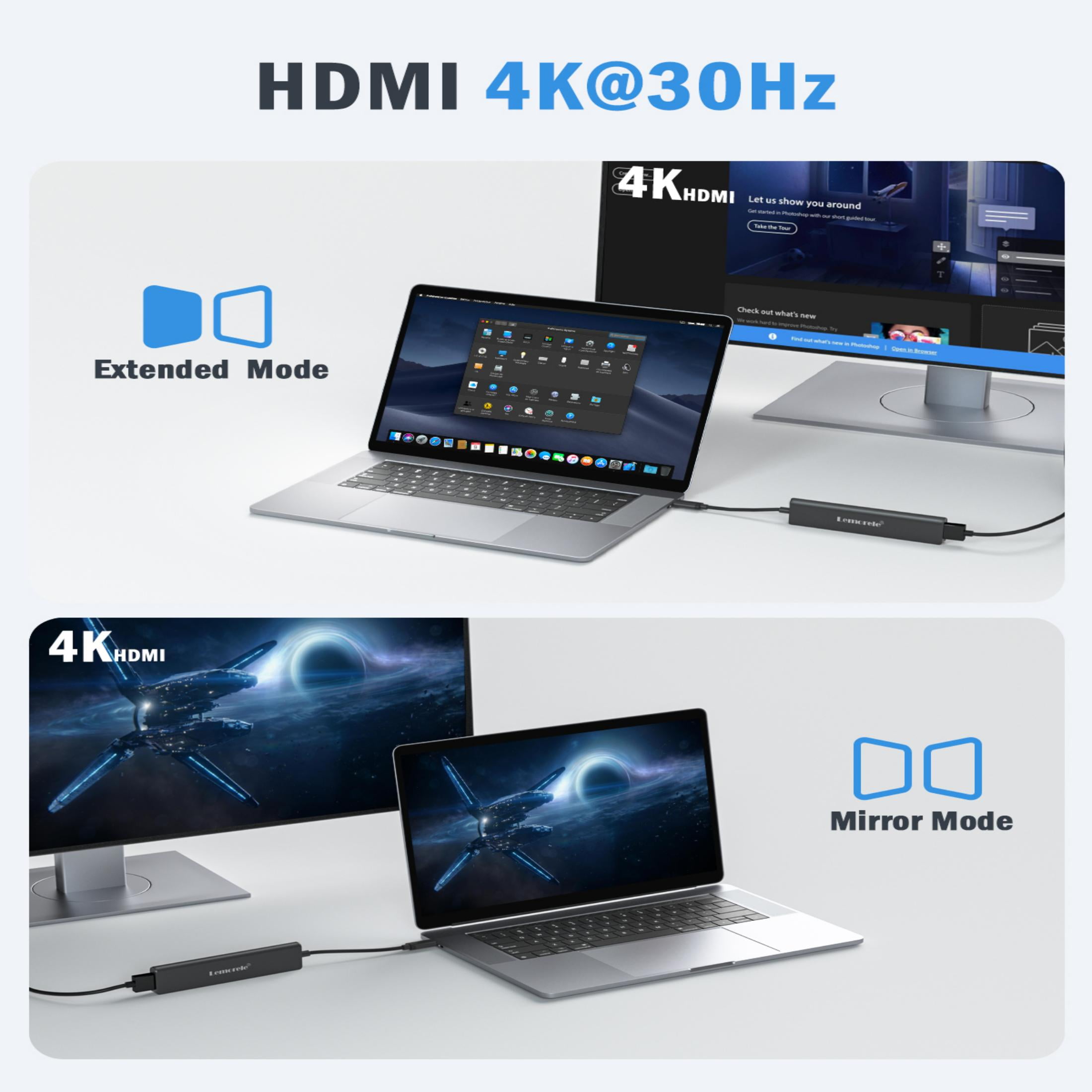 Lemorele USB-C Hub, Docking Station, 7-in-1 USB C Adapter with 4K HDMI,  USB 3.0/2.0 Data Ports, SD/TF Card Reader, 100W PD Fast Charging
