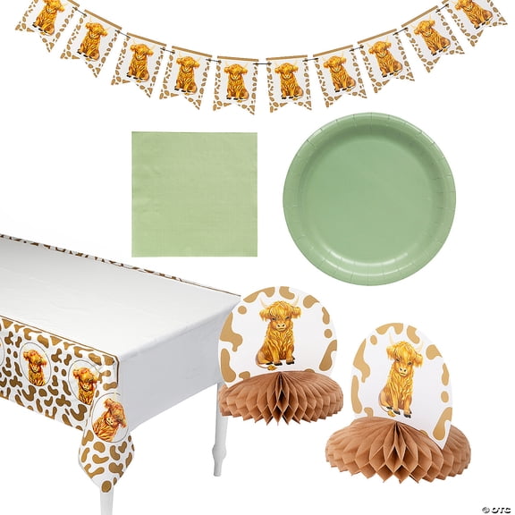79 Pieces Green Highland Cow Party Decorating Kit for 24