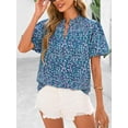 thumbnail image 5 of PRETTYGARDEN Boho Short Sleeve Floral Work Blouses for Women Dressy Casual V Neck Puff Sleeve Loose Chiffon Flowy Tops Shirts, 5 of 7