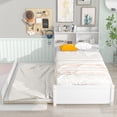 thumbnail image 1 of SESSLIFE Twin Size Bed Frame with Storage Headboard, Wood Platform Bed with Trundle, No Box Spring Needed (Twin, White), 1 of 8