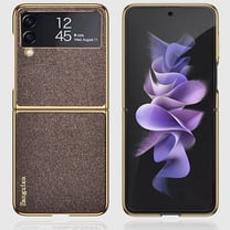 Compatible with Samsung Galaxy Z Flip 4 Case, Luxury Protective Ultra-Thin PU Leather Plating Bumper Shockproof Glossy Design Back Phone Cover For Samsung Z Flip 4,Brown