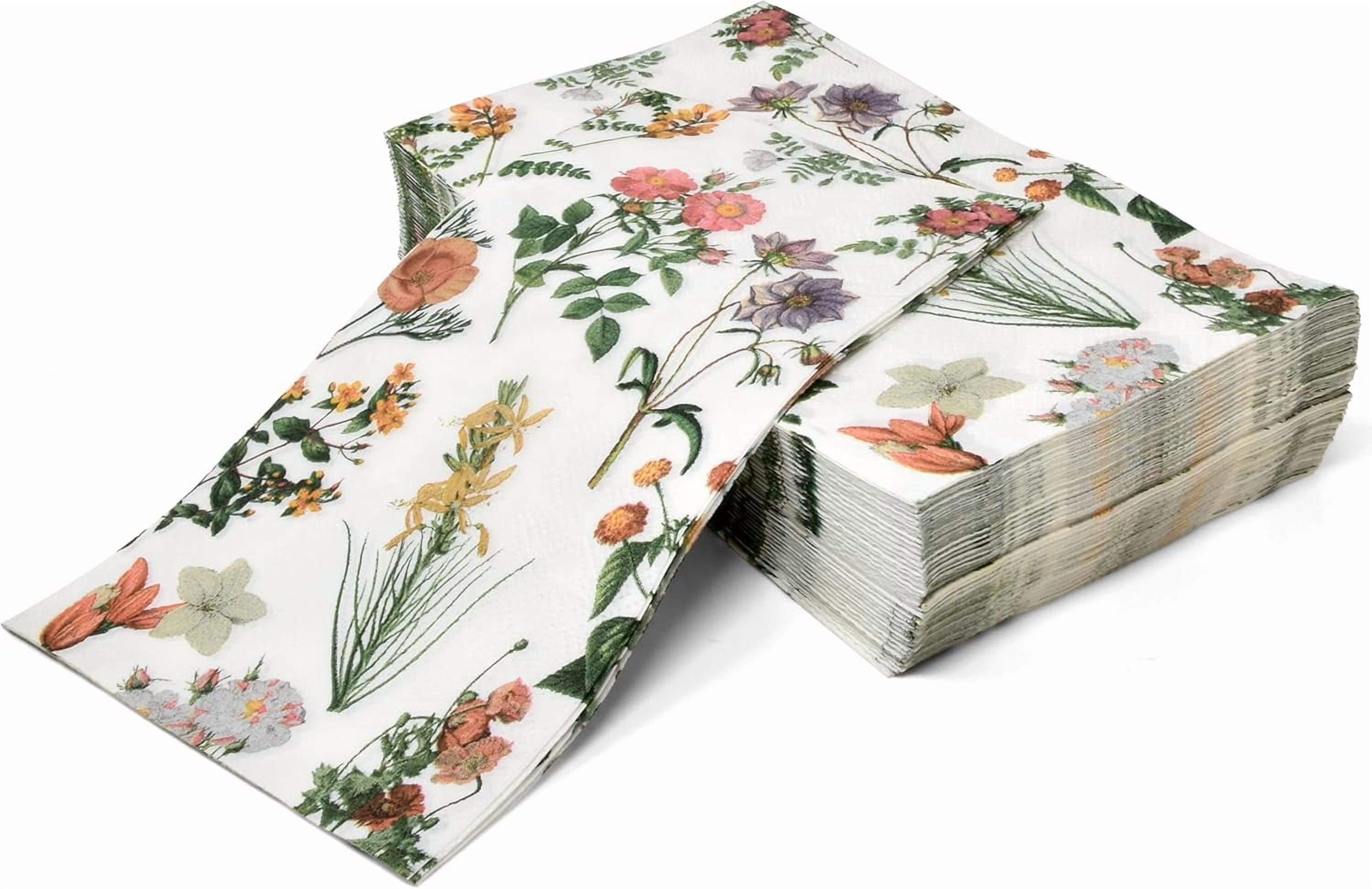 Gift Boutique 100 Vintage Wildflower Guest Napkins Disposable Paper Spring Flower Dessert Napkin for Spring Flower Wedding Anniversary Holiday Tea Room Party Bridal Baby Shower Decorative Towels