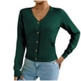 thumbnail image 2 of New trends for her GaThRRgYP Cardigans for Women,Women's Solid Color V-neck Knitted Sweater Button Up Cardigan Top Green XL, 2 of 8