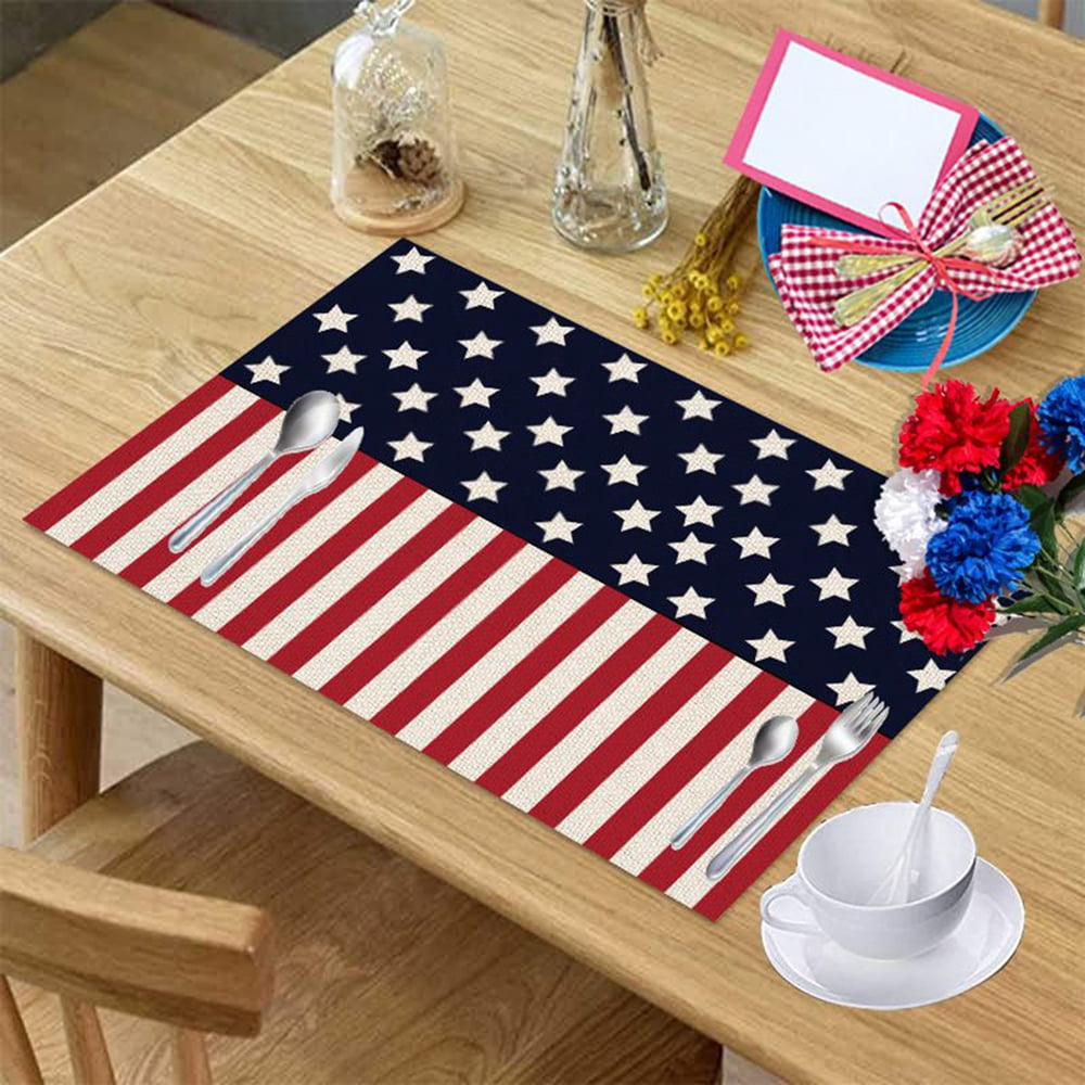 America the Beautiful 4th of July Stars & Stripes Braided Single Round Placemat 