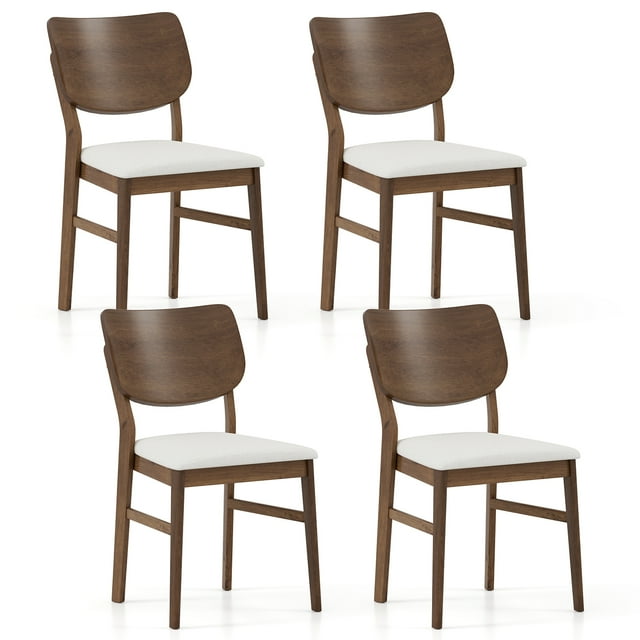 Gymax Dining Chairs Set of 4 w/ Rubber Wood Frame Padded Seat Curved Back Living Room White