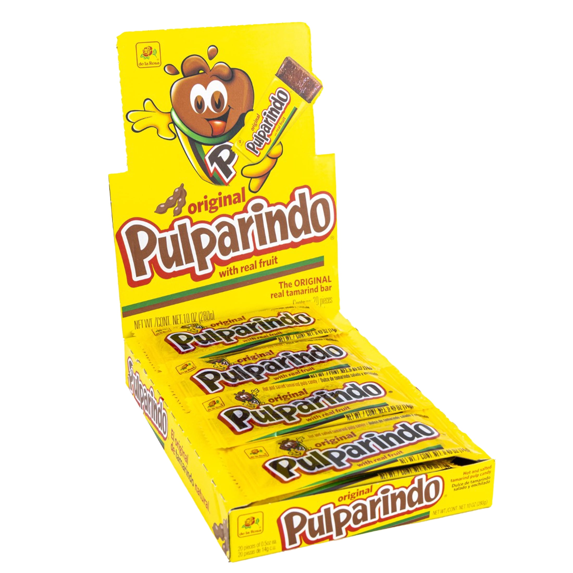 (4 pack) De La Rosa Pulparindo Tamarind Candy, Original Hot and Salted Mexican Candy, 20 Count
