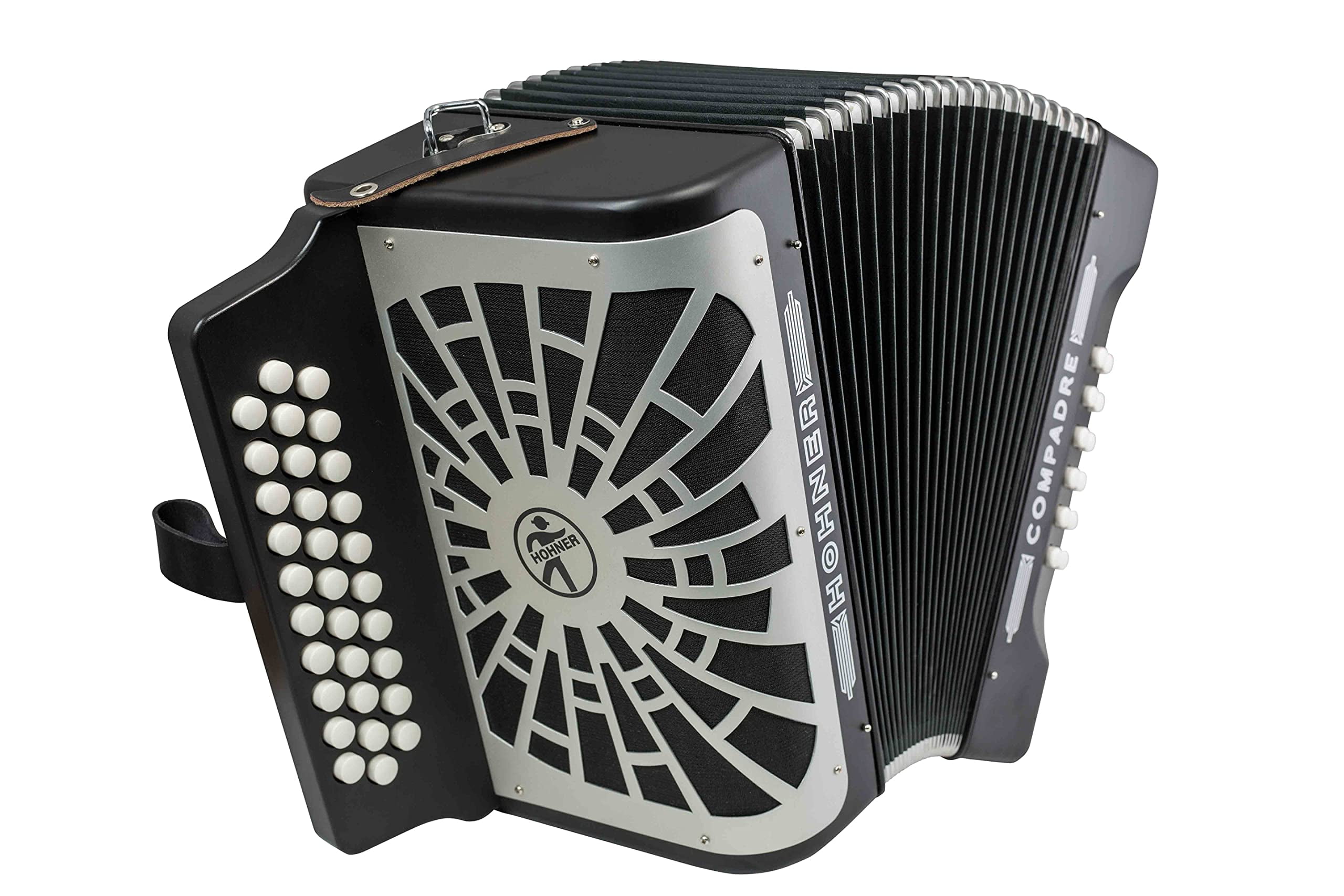 Hohner Compadre FBbEb 3-Row Diatonic Accordion Bundle with Gig Bag and Austin Bazaar Polishing Cloth - Black