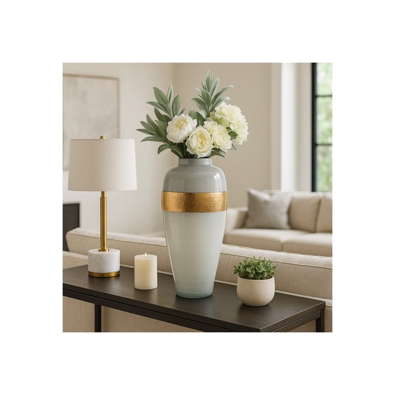 Elegant Glass Vase for Living Room and Home Decor Accent - Decorative Flower Vase for Kitchen, Bedroom, or Office Decor - House Decor and Table Styling for Everyday Displays - 21", White & Gold
