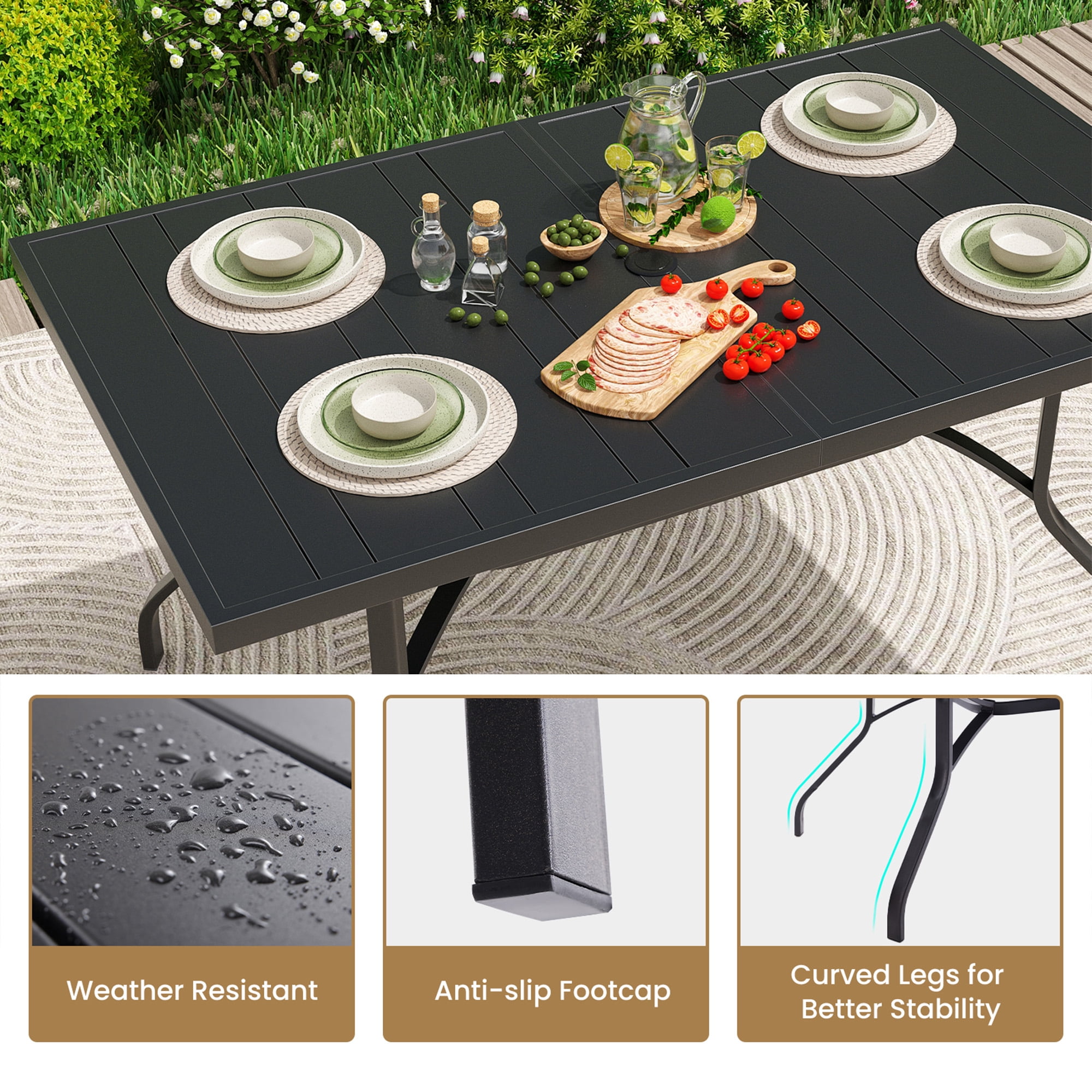MAYEERTY 60*35"Outdoor Dining Table with 1.57" Umbrella Hole, Weather-Resistant Metal,for Patio,Backyard,Poolside