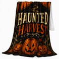 thumbnail image 2 of Haunted Harvest Pumpkin, Festive Halloween Scene, Warm Flannel Blanket for Living Room and Reading Nook with Detailed Artwork, Art Lovers Halloween Gift, Festive Home Decor, 2 of 9