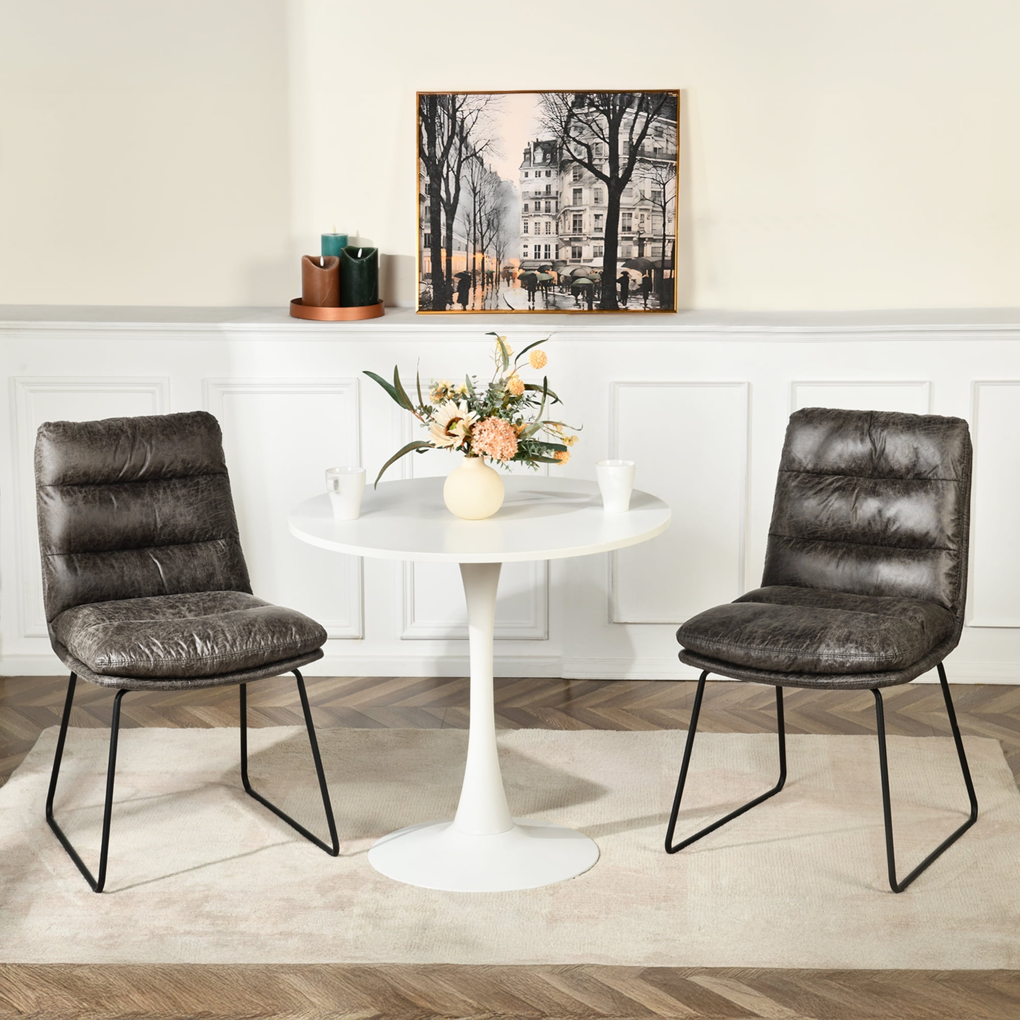 Homy Casa Lot de 2 chaises d'appoint capitonnées en similicuir avec base traîneau pour entrée et salon, gris