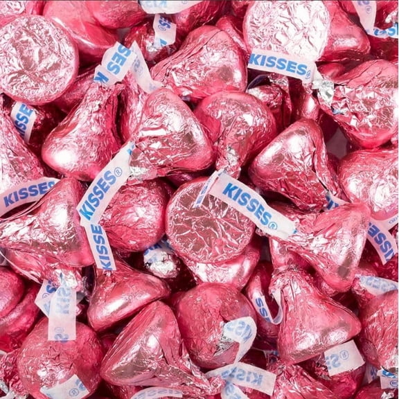 Valentine's Day KISSES Milk BCF26 Chocolate Candy 3 lbs (48 oz) Solid Milk Chocolate Kisses In PINK Foil Wrap, Approx 300 Pieces Pink Foil Wrapped Candies