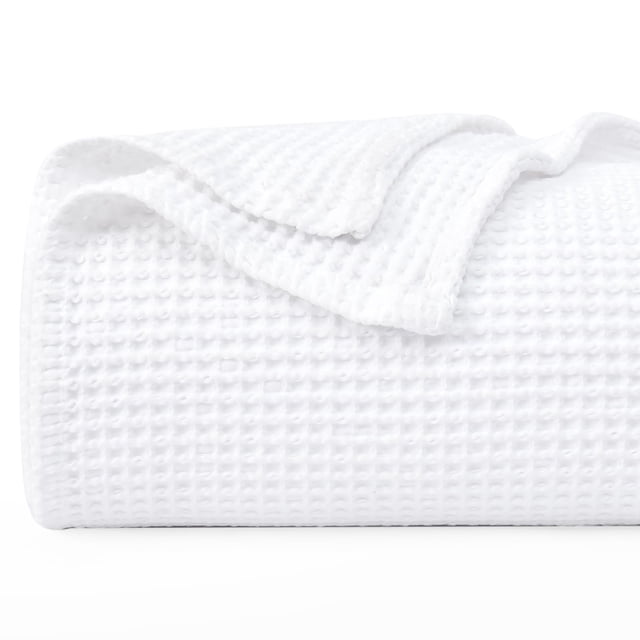 Manta PHF Waffle Weave, 100% algodón, tamaño queen, 230 x 230 cm, color blanco