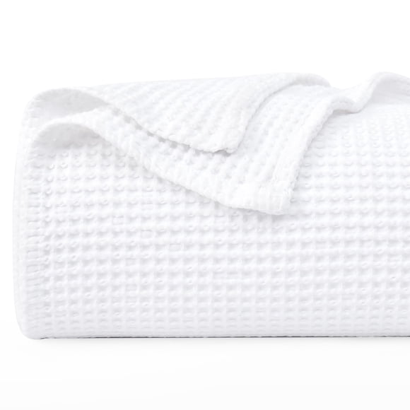 Manta PHF Waffle Weave, 100% algodón, tamaño queen, 230 x 230 cm, color blanco