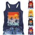 thumbnail image 4 of haizhen Racerback Tank Tops for Women Loose Fit Evening Sun Palm Tree Printed Sleeveless Athletic Running Vest Casual Summer Workout Clothes Yellow, XL, 4 of 5