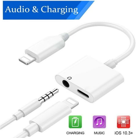 for iPhone Headphone Adapter Dongle Charger Jack AUX Audio 3.5 mm with iPhone 12/ 7/7Plus/8/8Plus/X/XS/XR/10/XS 11 MAX Accessory Compatible All iOS Systems