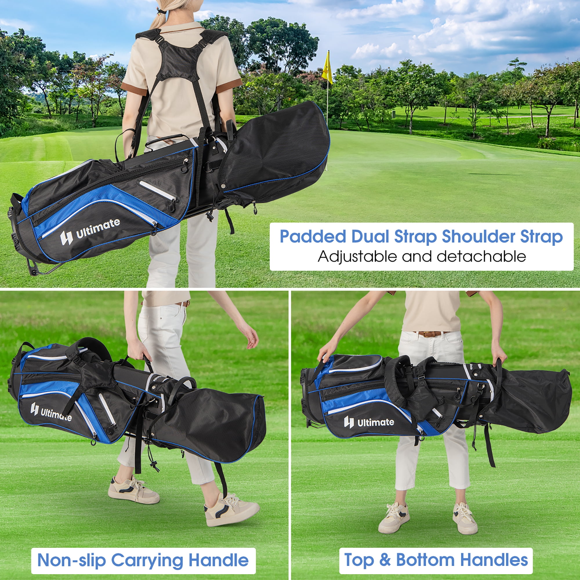 Gymax Golf Stand Bag Golf Club Bag w/ 14 Way Top Dividers & 6 Pockets & Carrying Handles Blue
