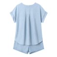 thumbnail image 7 of Women's Denim 2 Piece Outfits Short Sleeve Button Down Shirt And Shorts Set Casual Loose Loungewear for Summer Beach Vacation Lounge Set, 7 of 7