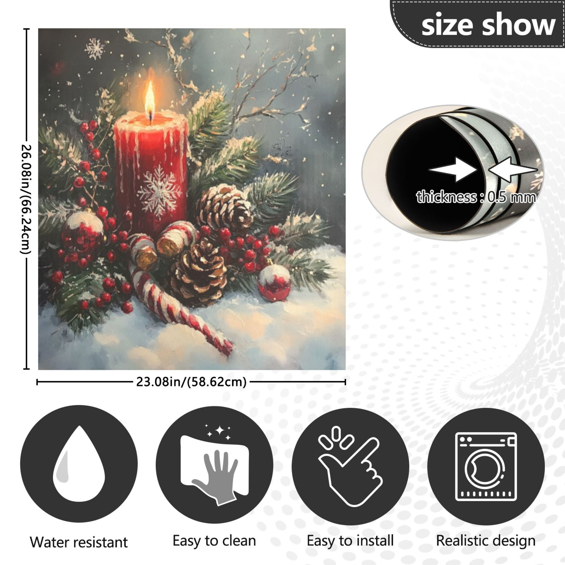 Dishwasher Magnetic Sticker 23x26 Inch Refrigerator Magnetic Sticker Washing Machine Magnetic Sticker Kitchen Panel Magnetic Sticker Home Decor Christmas Red Candle Picture