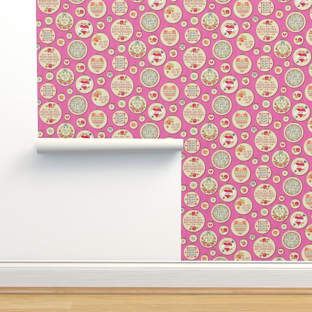 Peel & Stick Wallpaper Swatch - Cross stitch Roses Heart Flowers anti Valentines Day Custom Removable Wallpaper by Spoonflower Peel & Stick Wallpaper Swatch - Cross stitch Roses Heart Flowers anti Valentines Day Custom Removable Wallpaper by Spoonflower