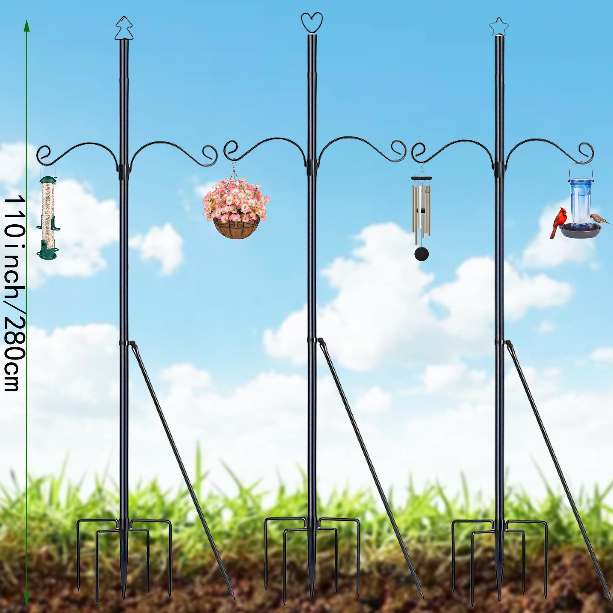 2 Pack String Light Poles for Outside, Metal Lights Hanger Pole Outdoor with Fork, Lighting Hanging Post Accessories for Patio Decor Garden Backyard Yard Front Porch Outside Decorations