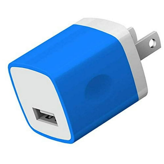 USB Wall Charger Charging Adapter 1Amp Single Port Quick Fast Cell Phone Charger Plug Cube Replacement Block Brick (Blue, 8 Pack)