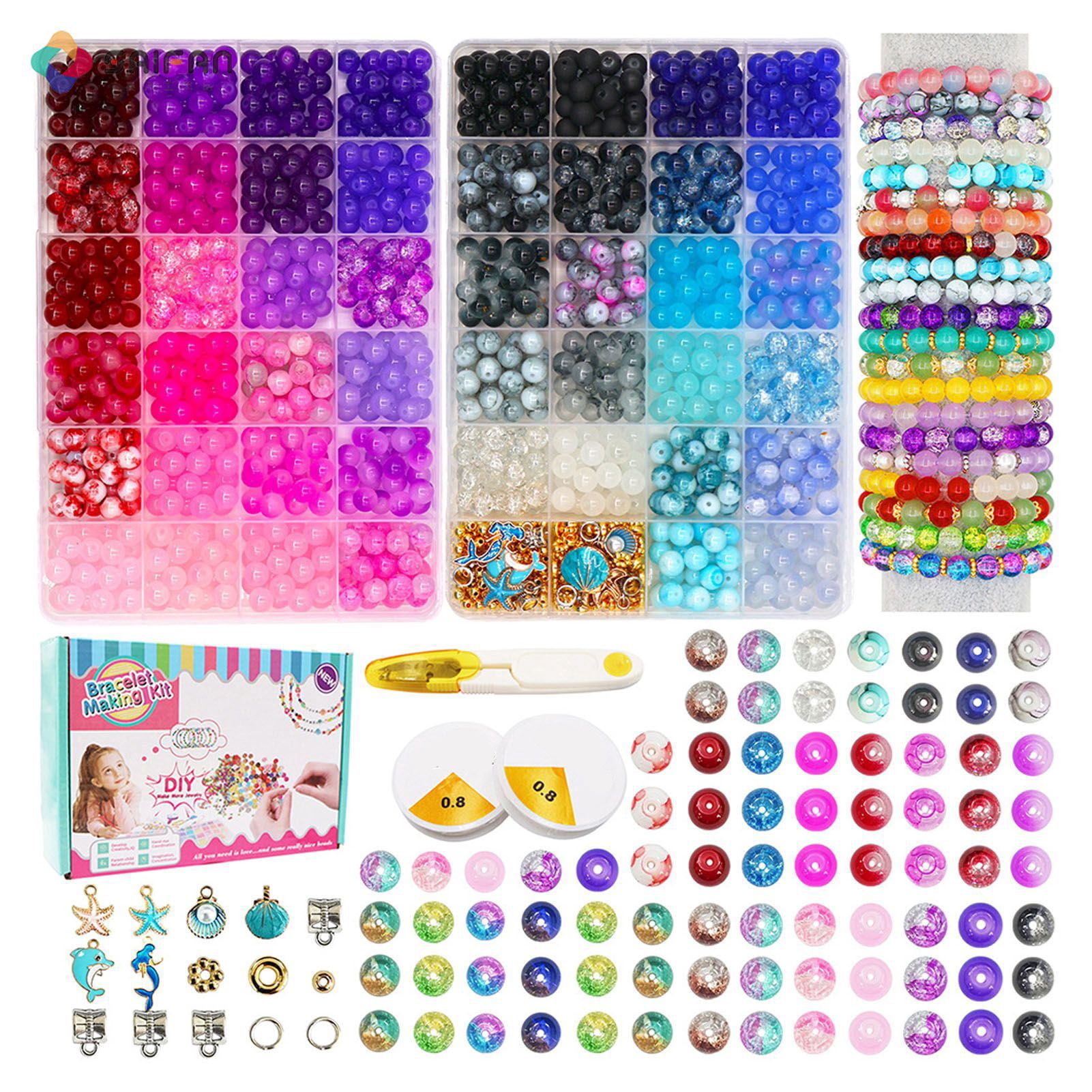 NFTIGB 1190Pcs Glass Beads Kit 48 Colors Crackle Round Bead for Bracelets Jewelry Making Earrings Necklace Crafts 8mm Spacer Bead Charms Style 3