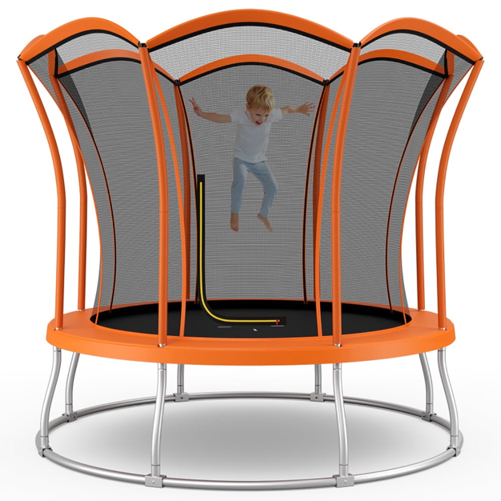 GVN Trampoline, Outdoor Recreational Trampolines,8 Feet Outdoor Unique Flower Shape Trampoline with Enclosure Net-Yellow