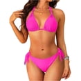 thumbnail image 2 of Two Piece Triangle Bikini Sets for Women String Bathing Suit Halter Top with Side Tie Bikini Bottom Hot Pink L, 2 of 5