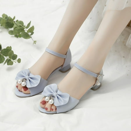 

CHAOLEI Girls Sandals Grils Dress Shoes Wedding Party Open Toe Glitter High Heels For Little/Big Kids -Blue 13-13.5 Years