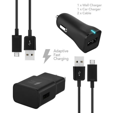 Ixir ZTE Axon Elite Charger Micro USB 2.0 Cable Kit by Ixir - {Wall Charger + Car Charger + 2 Cable} True Digital Adaptive Fast Charging uses dual voltages for up to 50% faster charging!