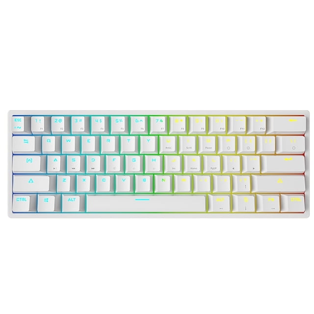 Klonfd Clavier de Jeu Mécanique Filaire Rétroéclairage RVB Sans Effet Fantôme 61 Touches Clavier Filaire USB Éclairé Commutateurs Bleus pour